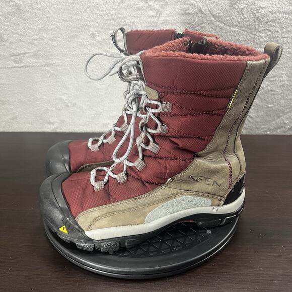 Keen Womens Sz 9 Vail Tan Leather Red Insulated Waterproof Lace-Up Zip Boots - Picture 6 of 12